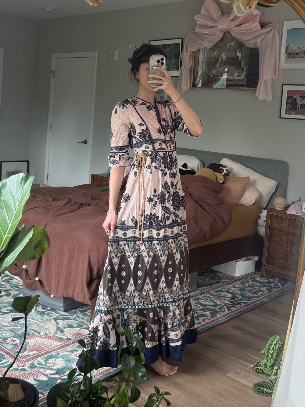 Adriana Barra floral print maxi dress with adjustable waist ties